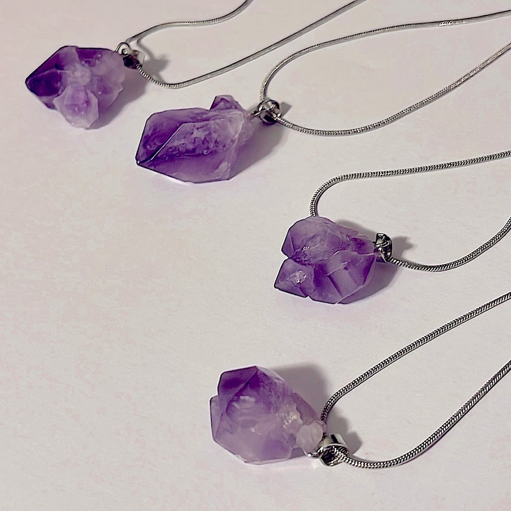 💜Multi Perfect Point Amethyst Pendants w/Matte finish💜  Chain included